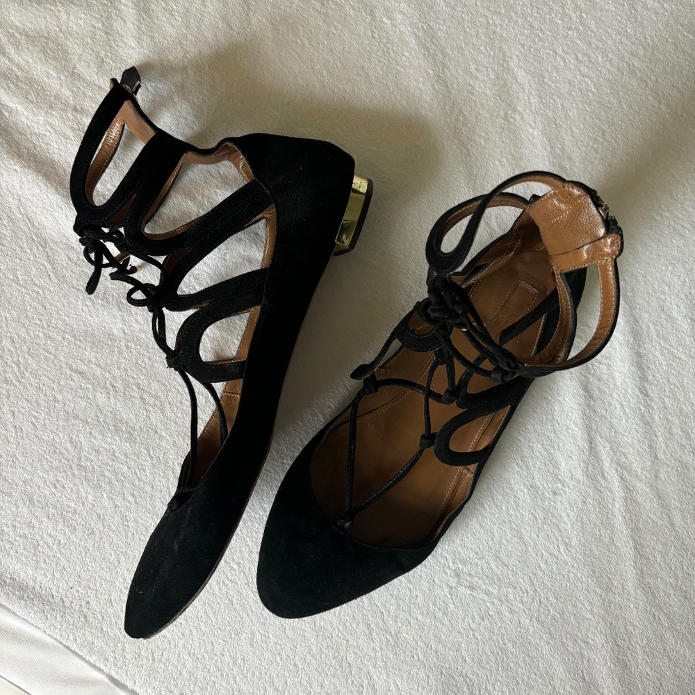 Aquazzura black lace-up flats, size 39.5